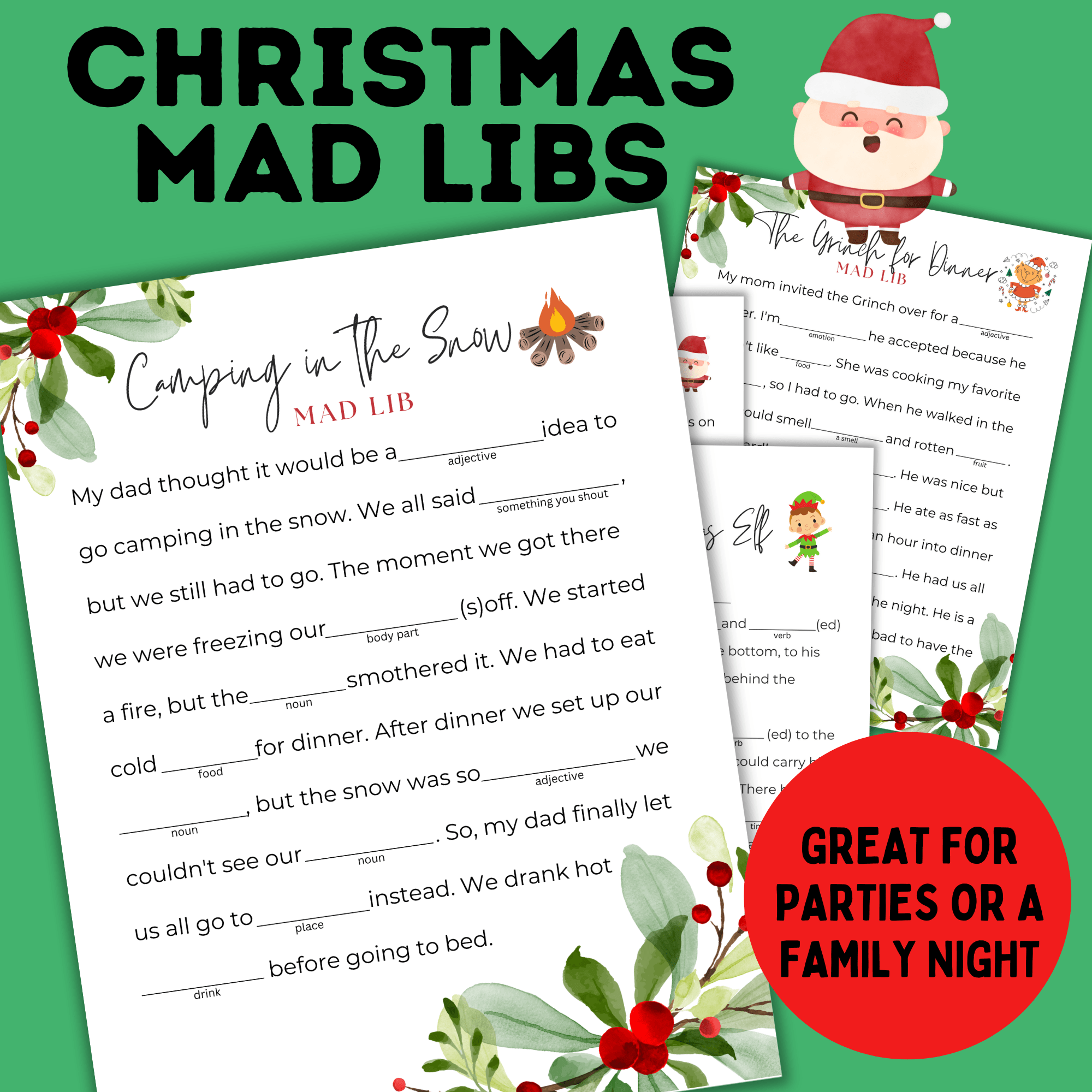 Christmas Mad Libs for Kids | Kids Printables | Christmas Game | Christmas Activity
