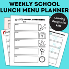 Weekly School Lunch Menu Planners
