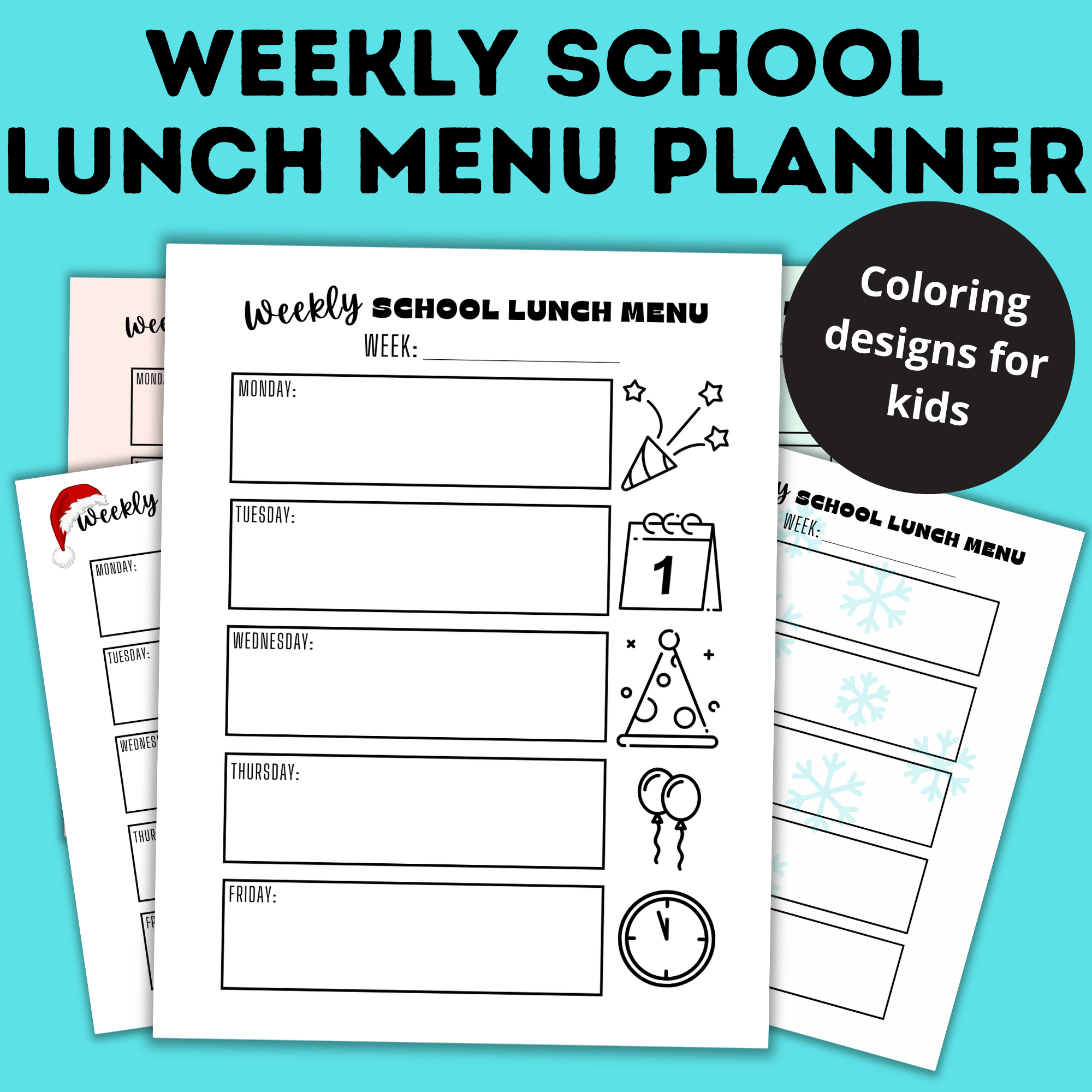 Weekly School Lunch Menu Planners