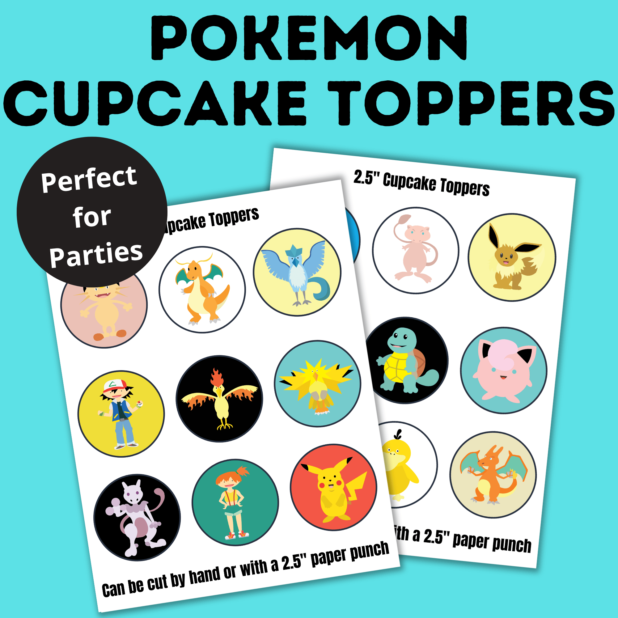 Pokemon Cupcake Toppers for Kids Party