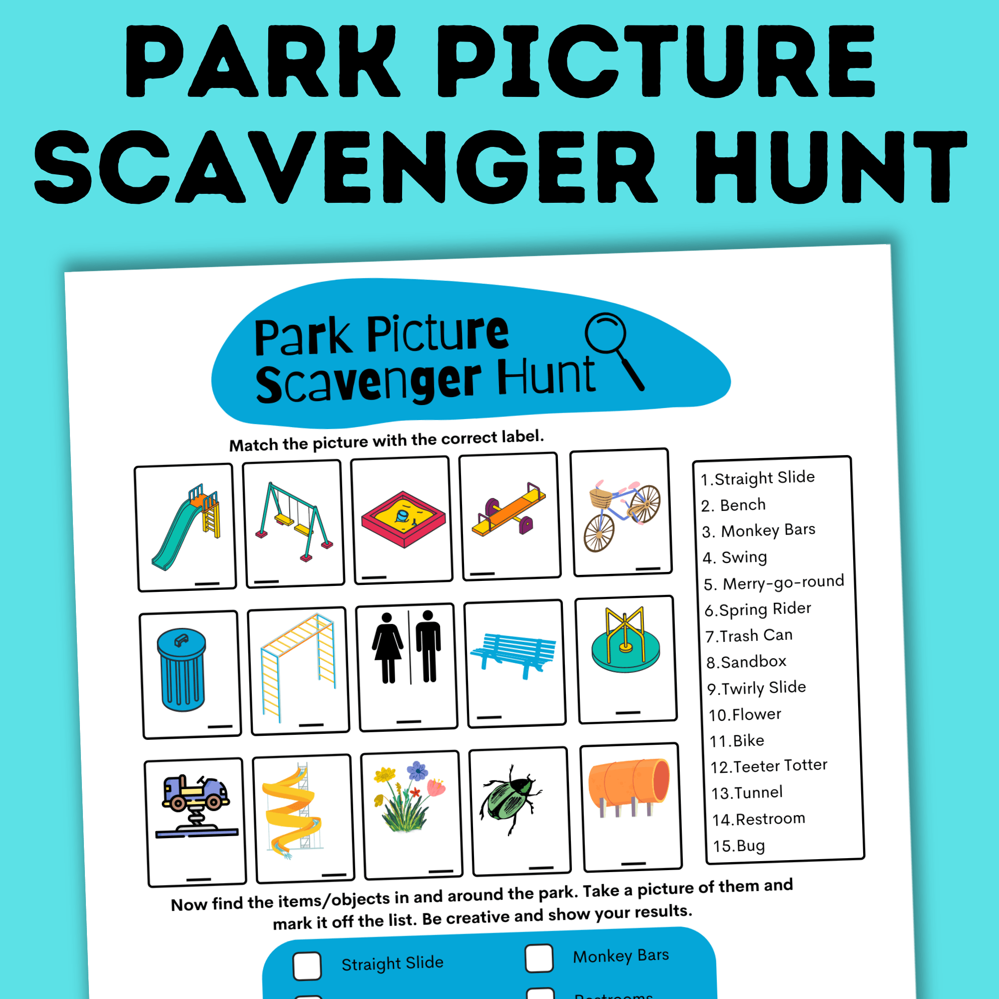 Park Picture Scavenger Hunt for Kids