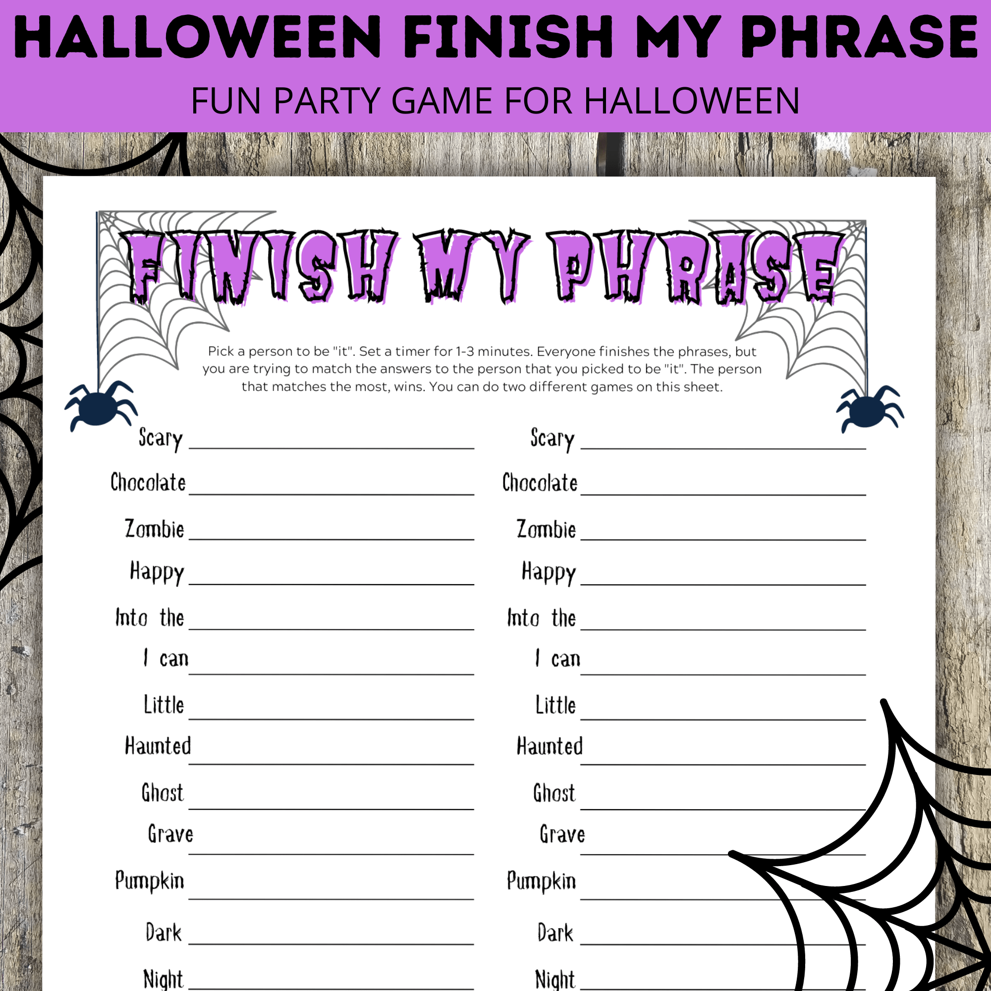 Halloween Finish my Phrase game for Kids and Family