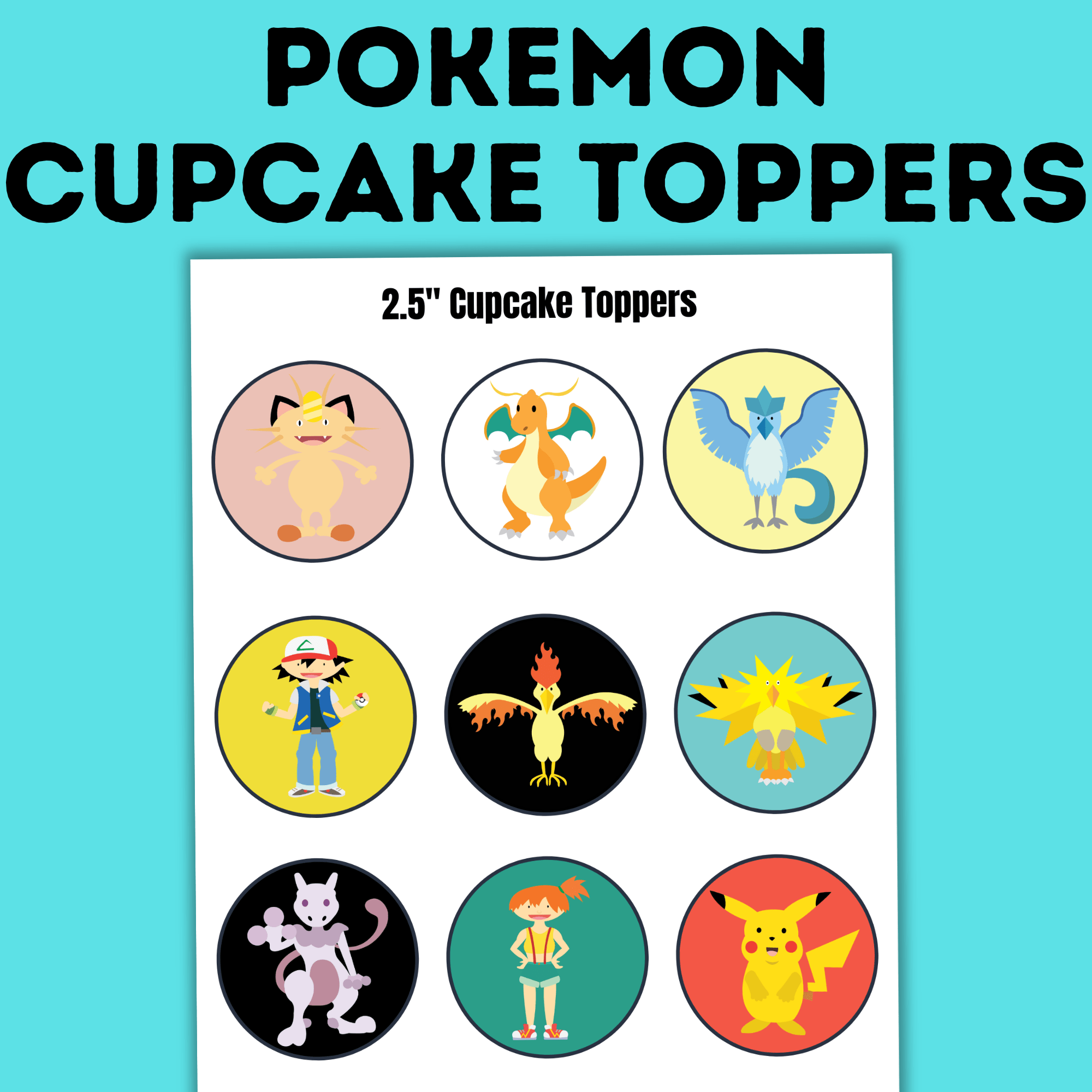 Pokemon Cupcake Toppers for Kids Party
