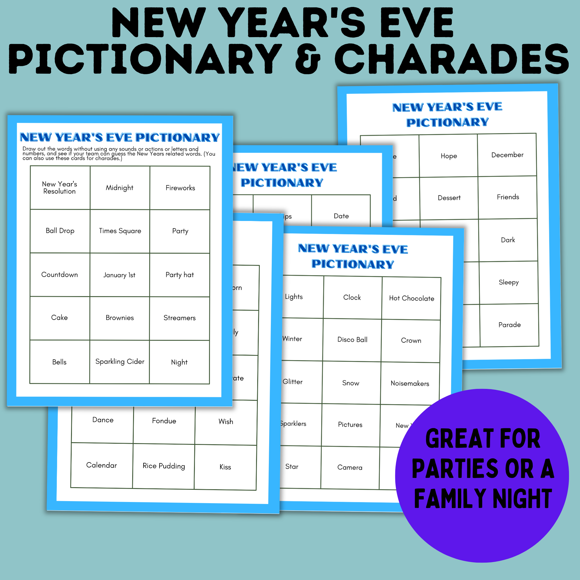 New Year's Eve Pictionary and Charades for Kids | Family Game | Classroom Game