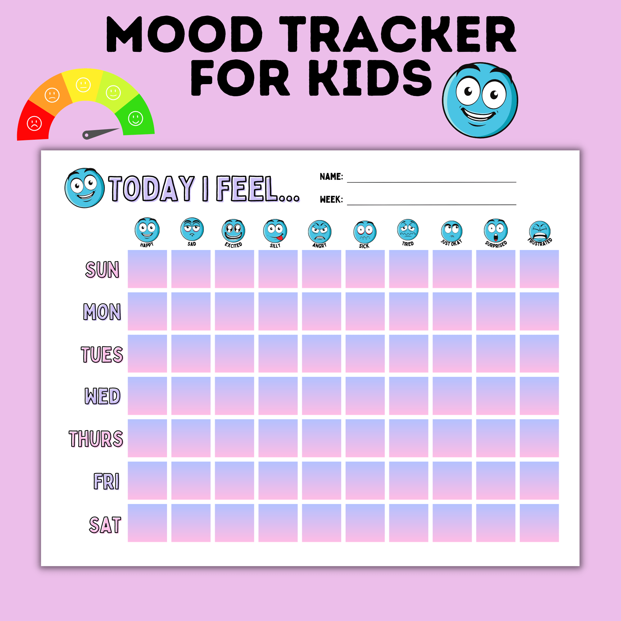 Kid's Mood Tracker and Emotion Tracker Chart