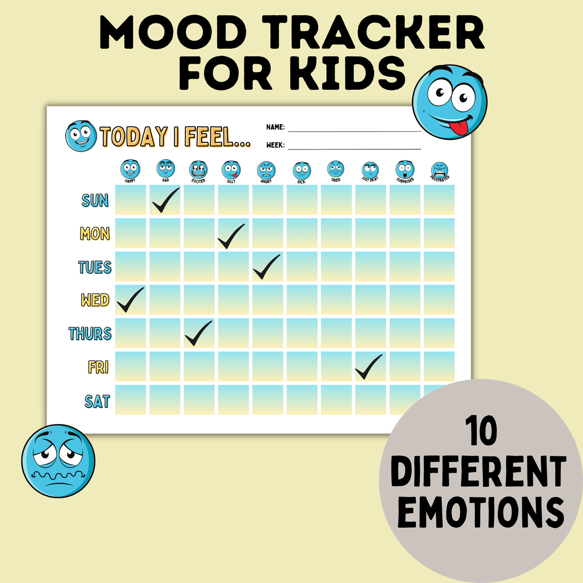 Basic Emotion Tracker Kid's Mood Tracker and Emotion Tracker Chart – Paper Scissors Craft Blog