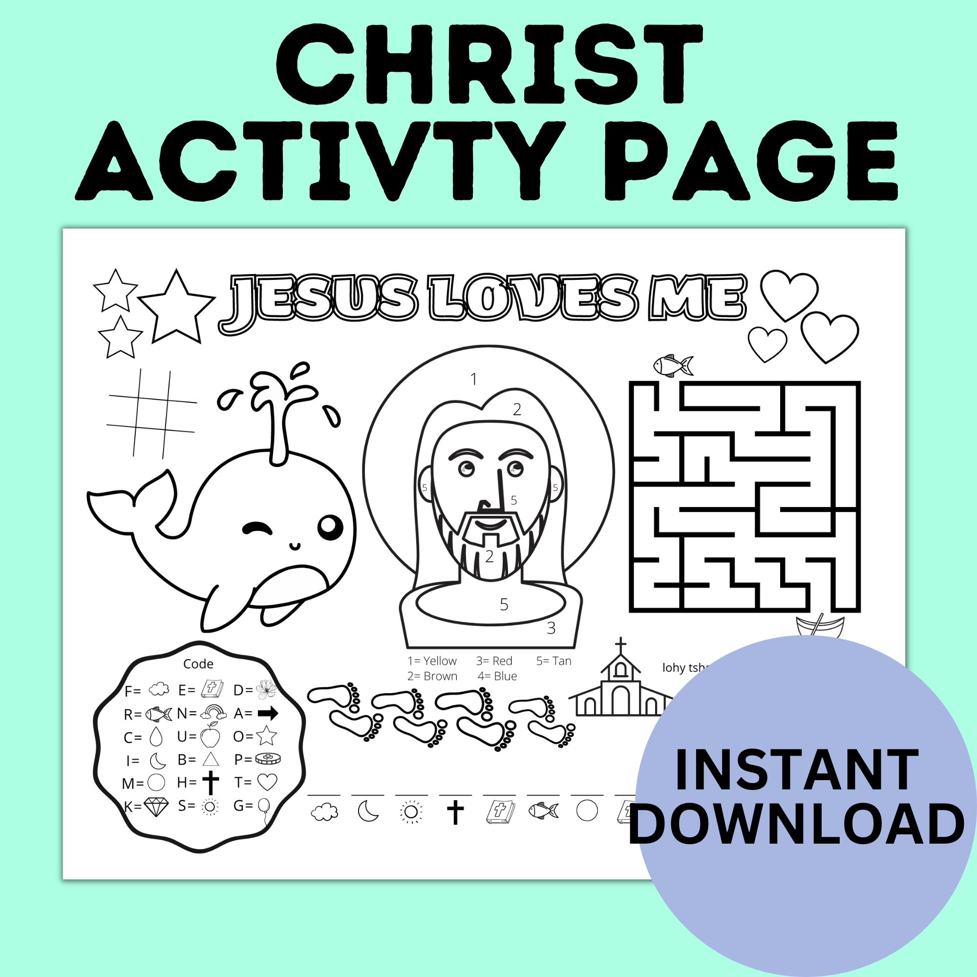Christ Activity Page for Sunday School for Kids