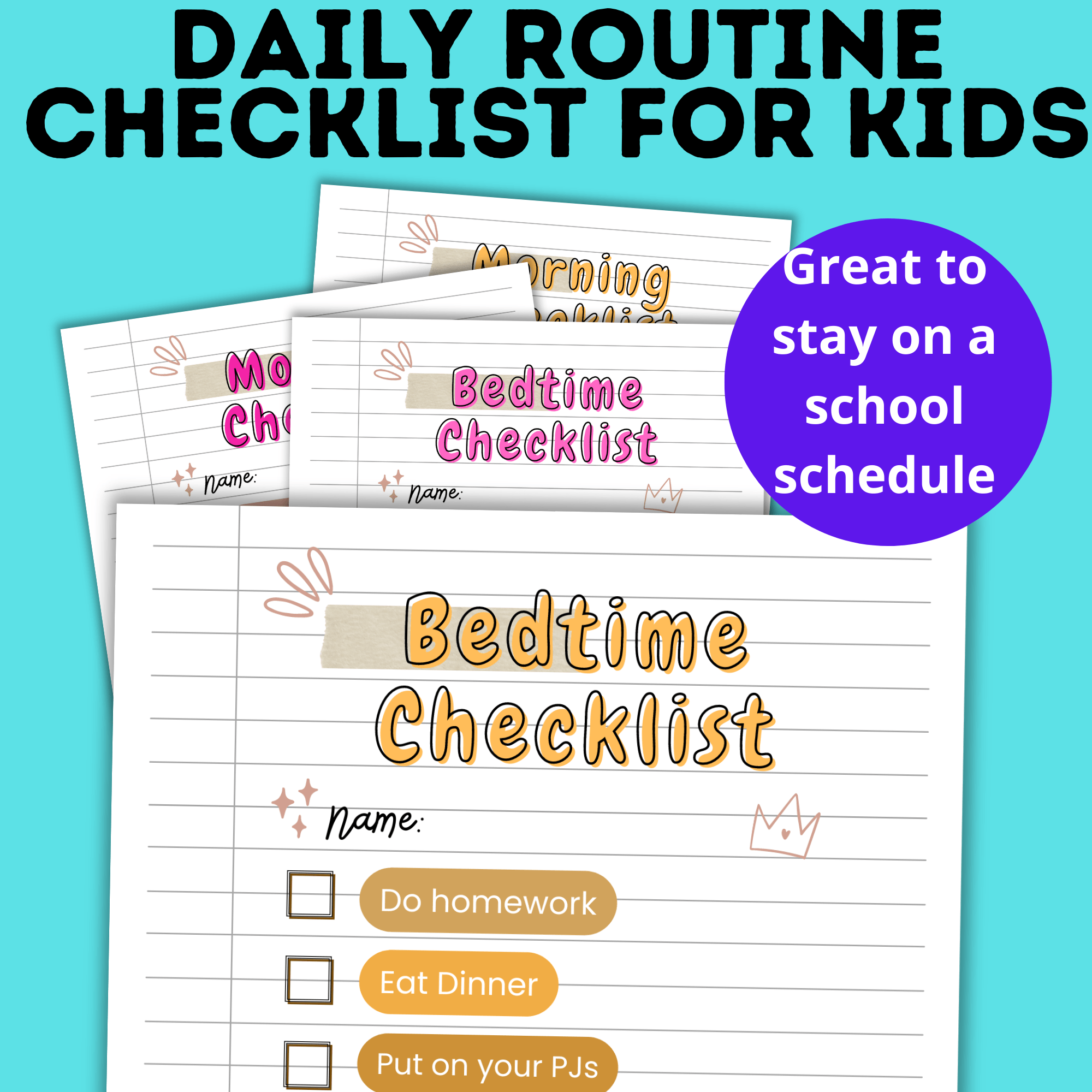 Kids Daily Routine Checklist | Bedtime and Morning