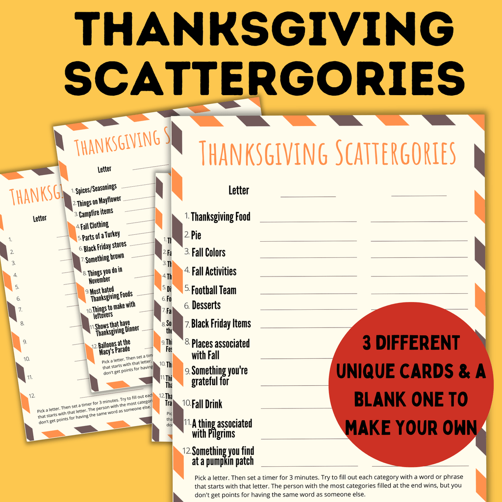 Thanksgiving Scattergories for Kids, Family and Classroom