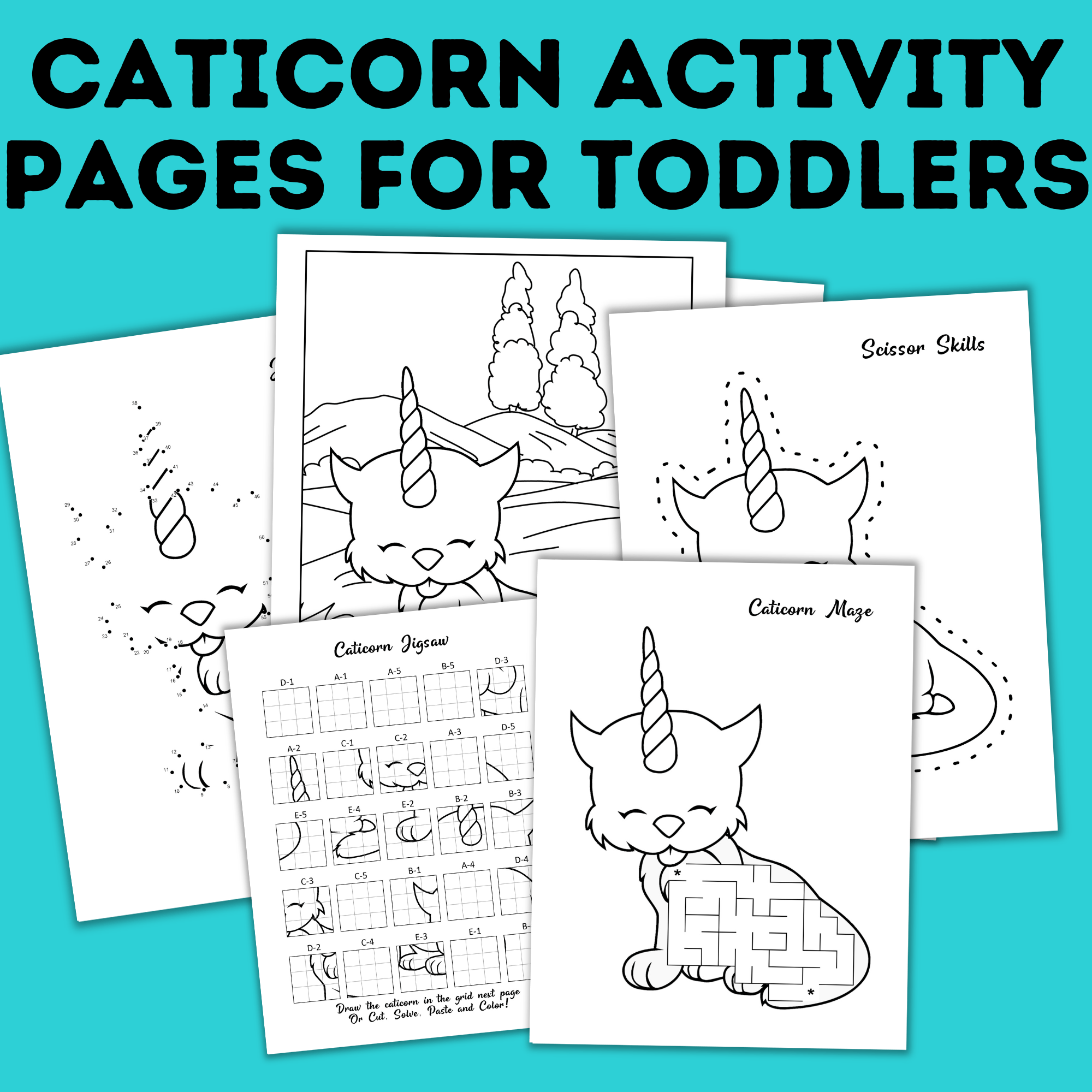 Caticorn Activity Pages for Toddlers | Cat Coloring Pages | Unicorn Coloring Pages | Toddler Activities | Kids Activities | Coloring Pages