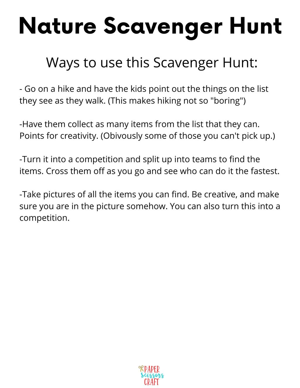 FREE Nature Scavenger Hunt with Pictures