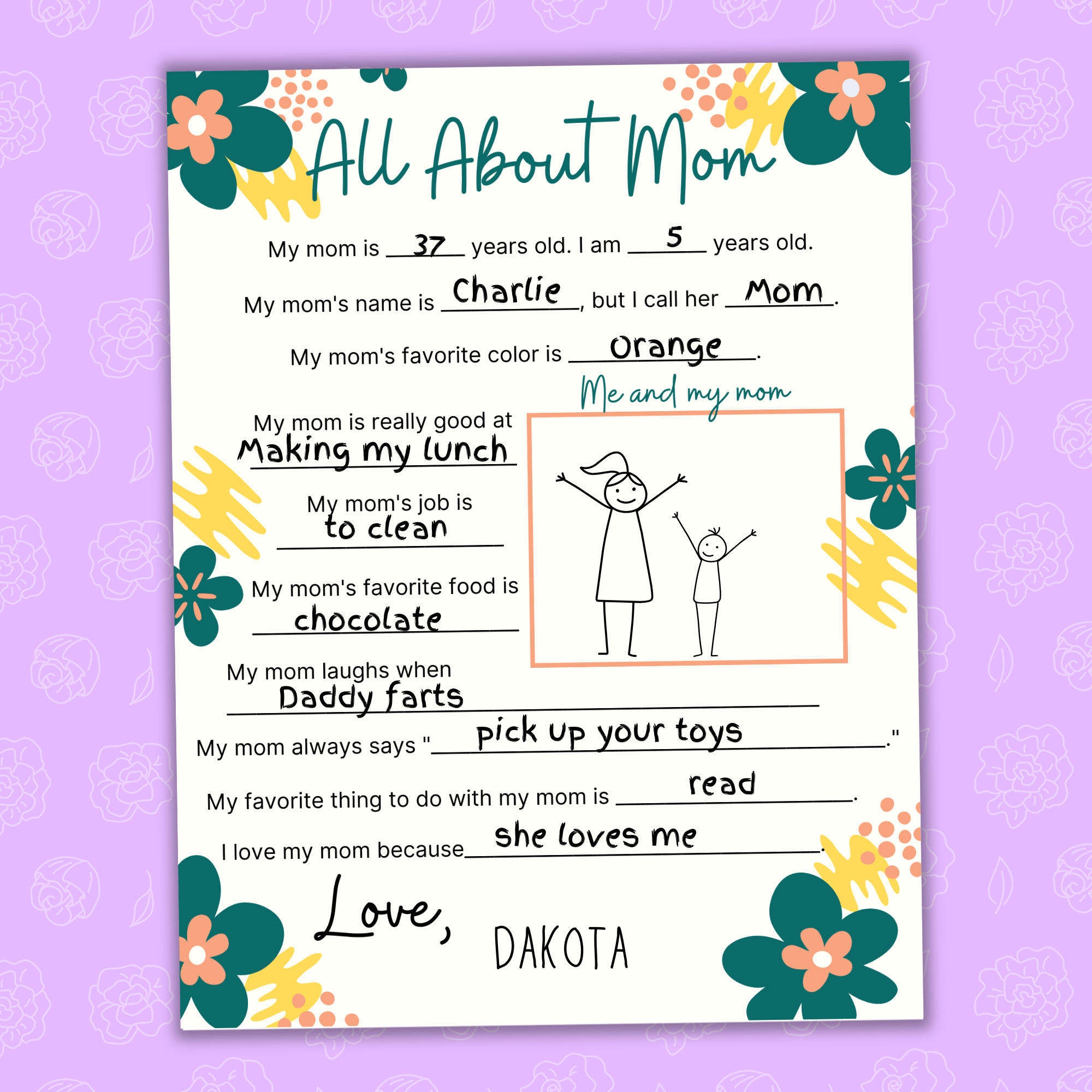 Mother's Day Questionnaire | Mother's Day Gift | Gift Ideas for Moms