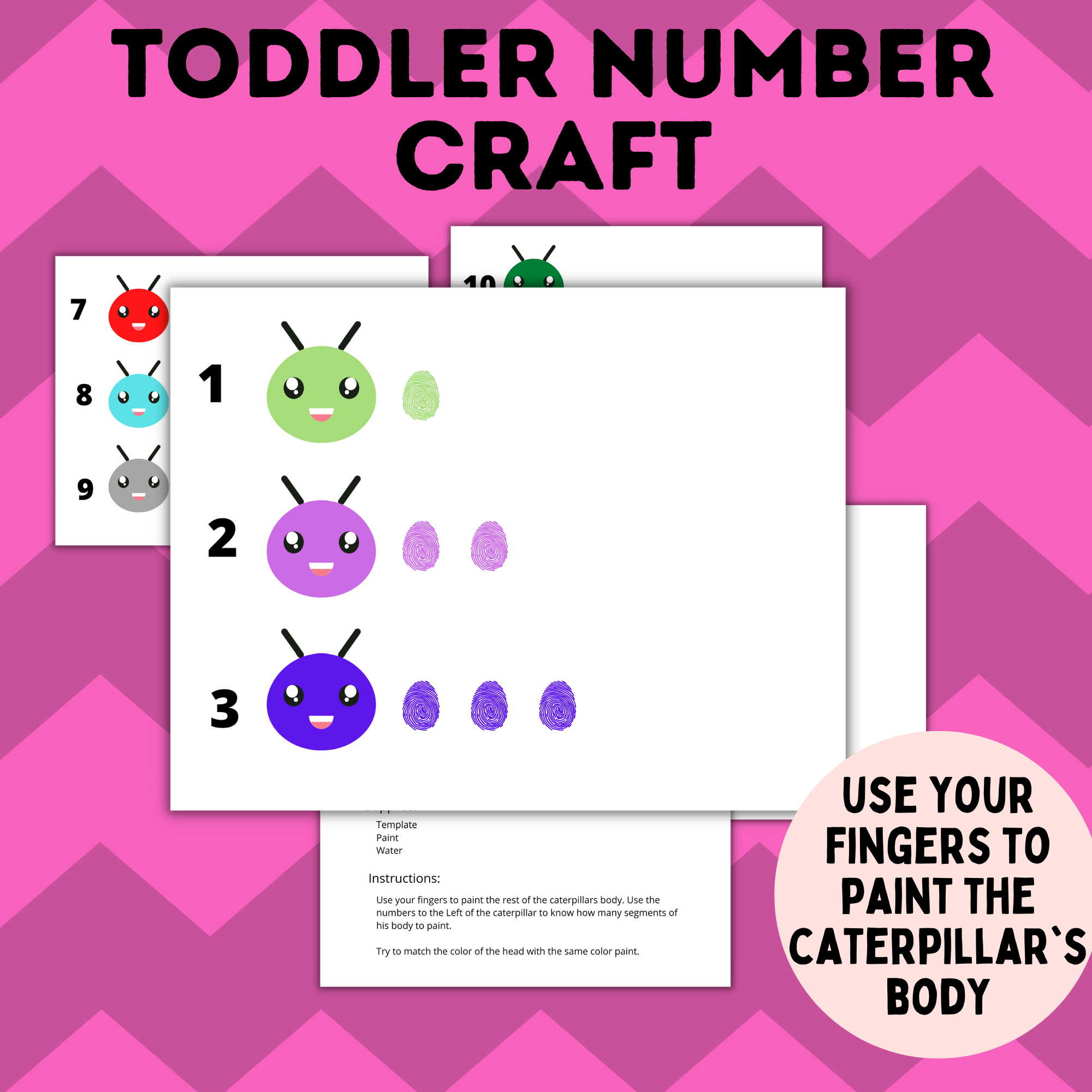 Caterpillar Finger Paint Numbers Template