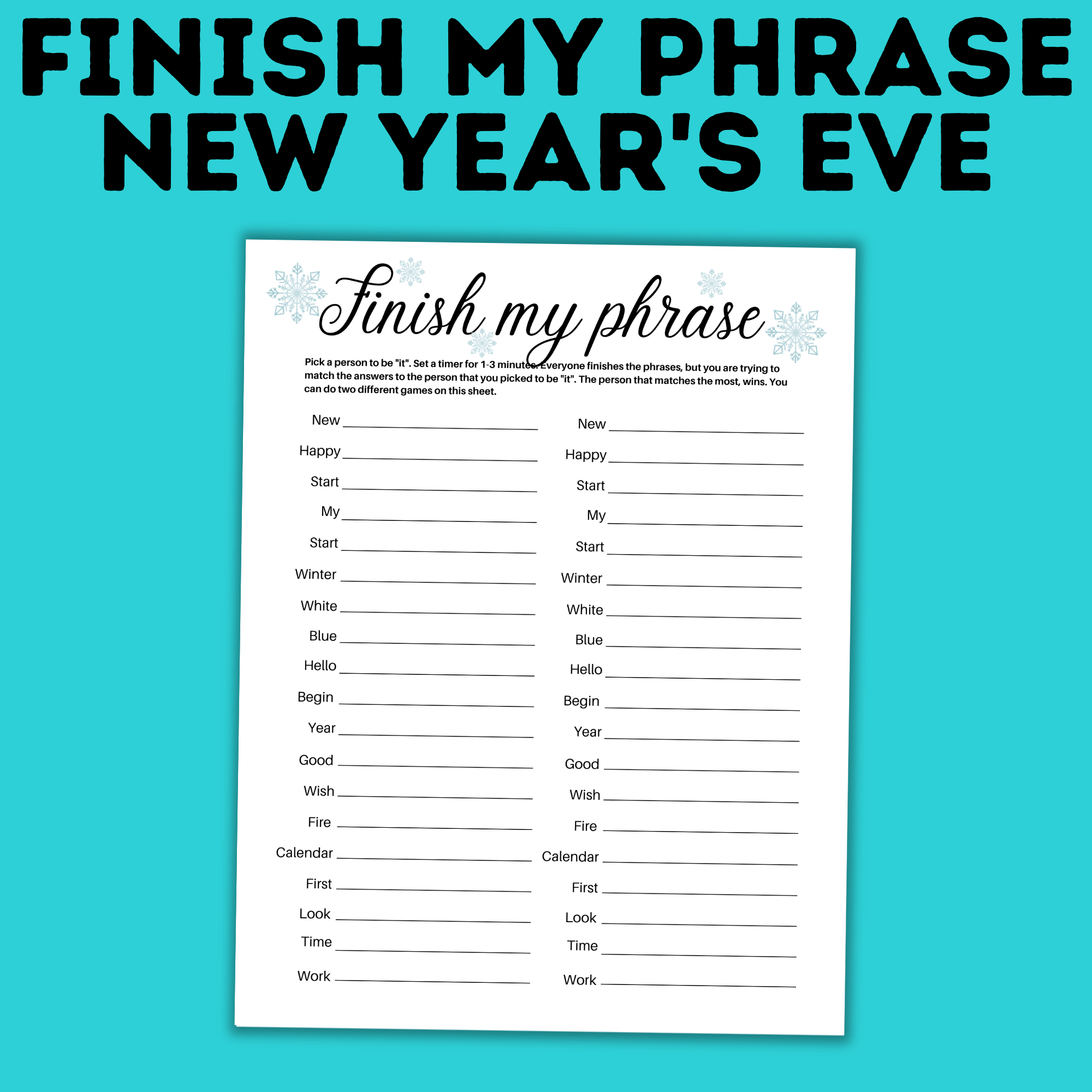 New Year's Eve Finish my Phrase | New Year's Eve Game