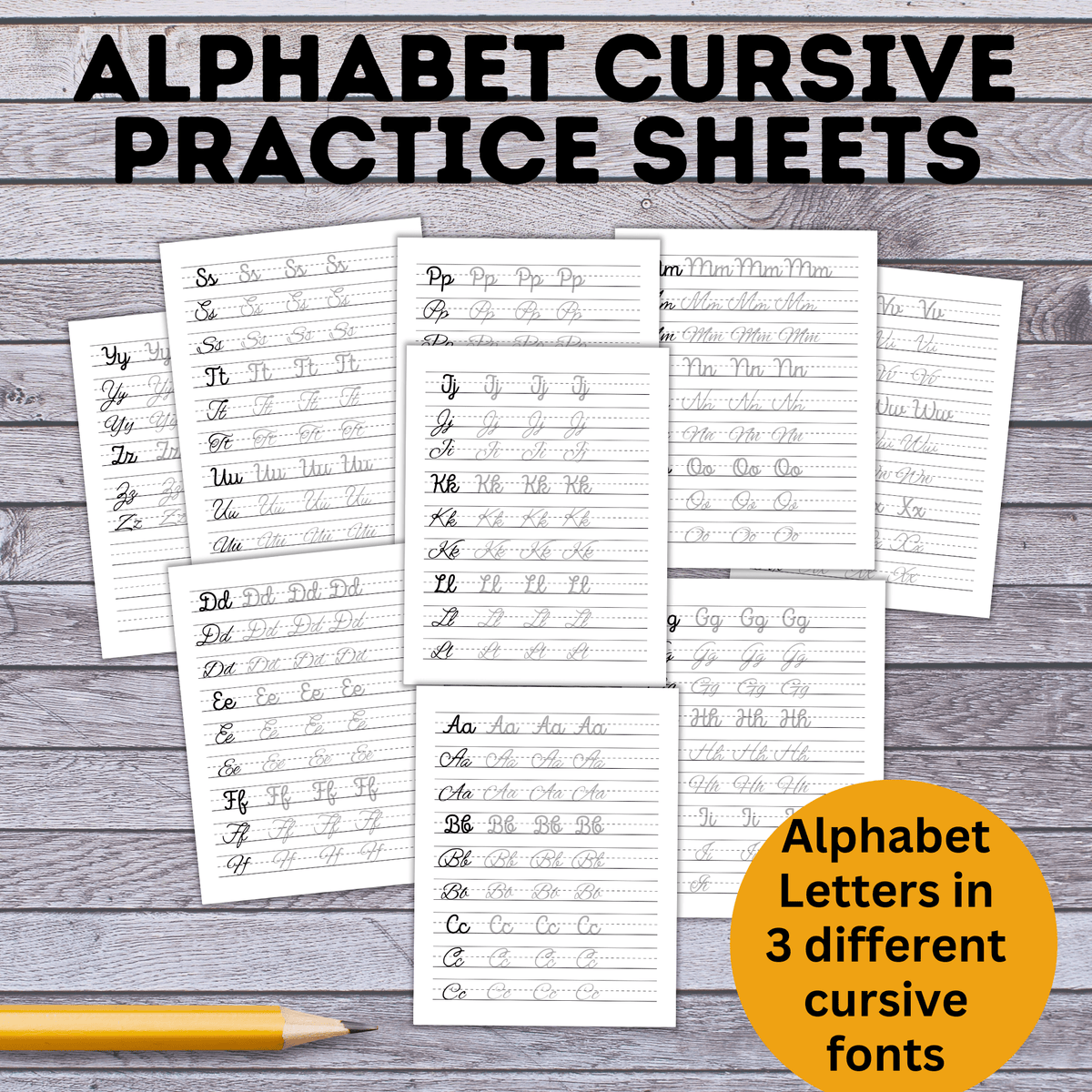 Cursive Alphabet Practice Sheets with Different Fonts | Handwriting Pr ...
