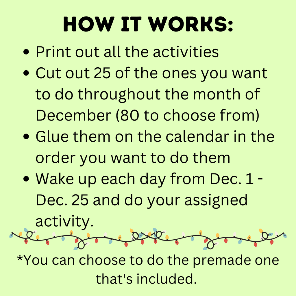 Kid's Christmas Activity Advent Calendar | Christmas Calendar | Christmas Activities and Bucket List