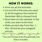 Kid's Christmas Activity Advent Calendar | Christmas Calendar | Christmas Activities and Bucket List