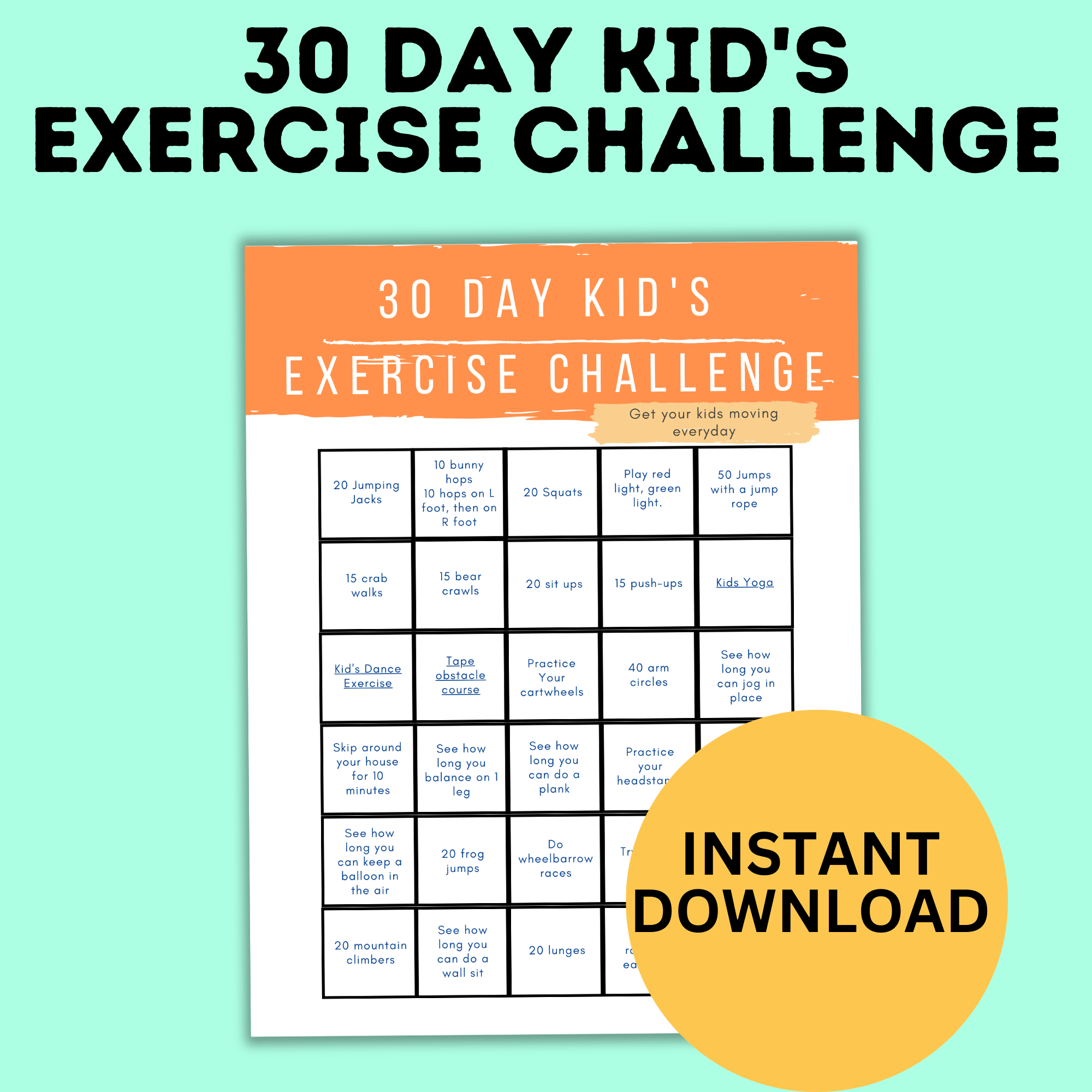 30-Day Kid's Exercise Challenge | Kids Activities