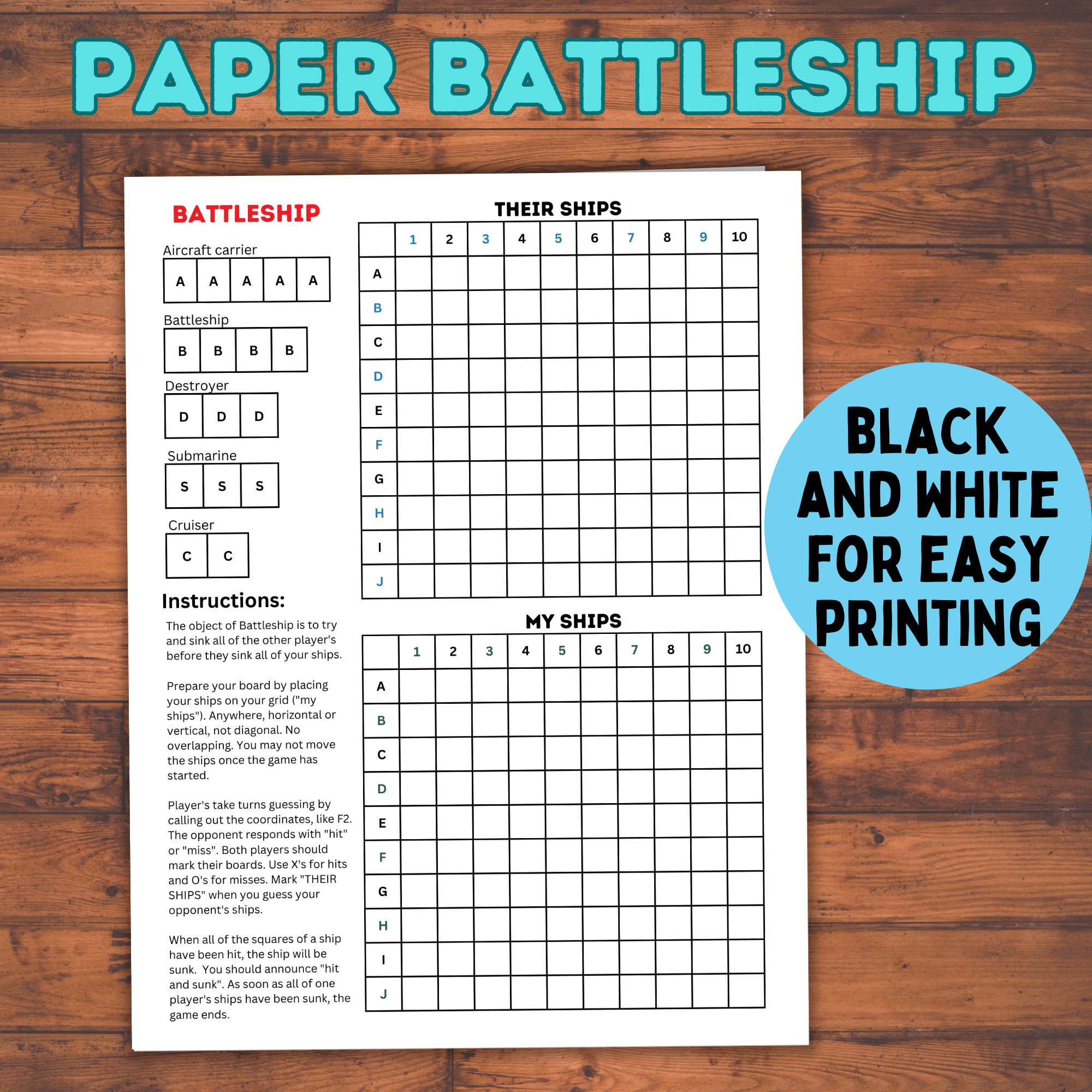 Battleship Paper Game
