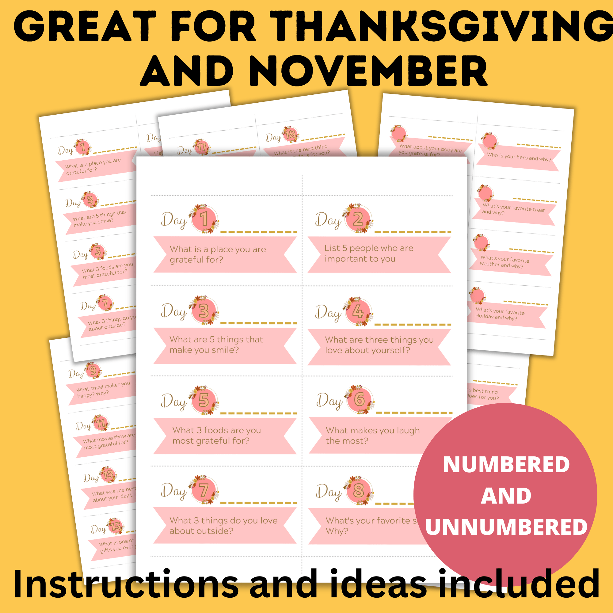 32 Gratitude Prompt Cards for Kids | Gratitude Activity | Thanksgiving Activity