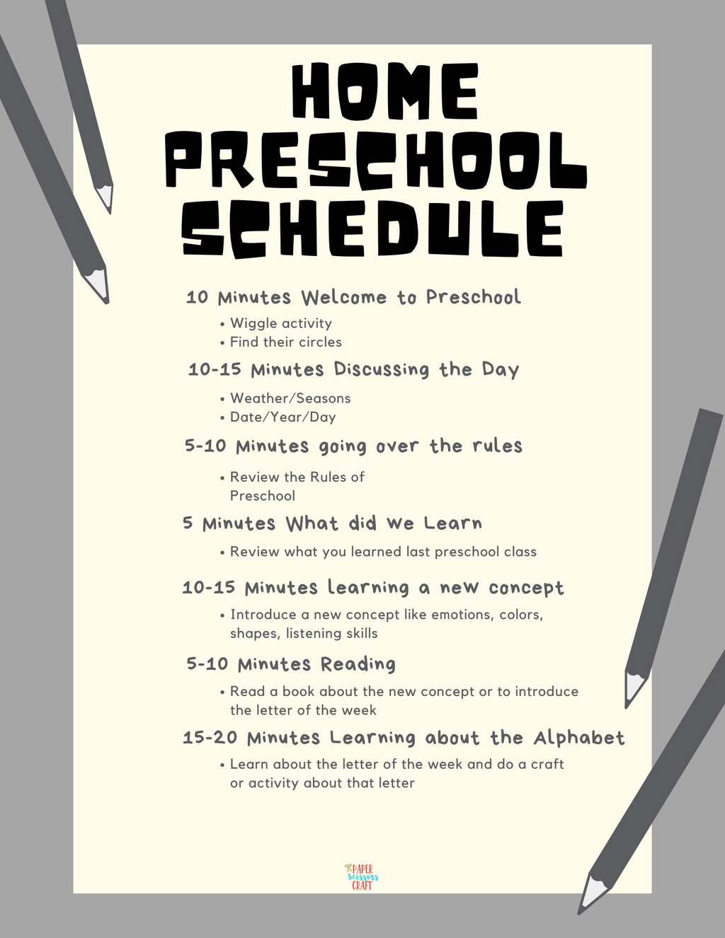 FREE Easy Home Preschool Schedule