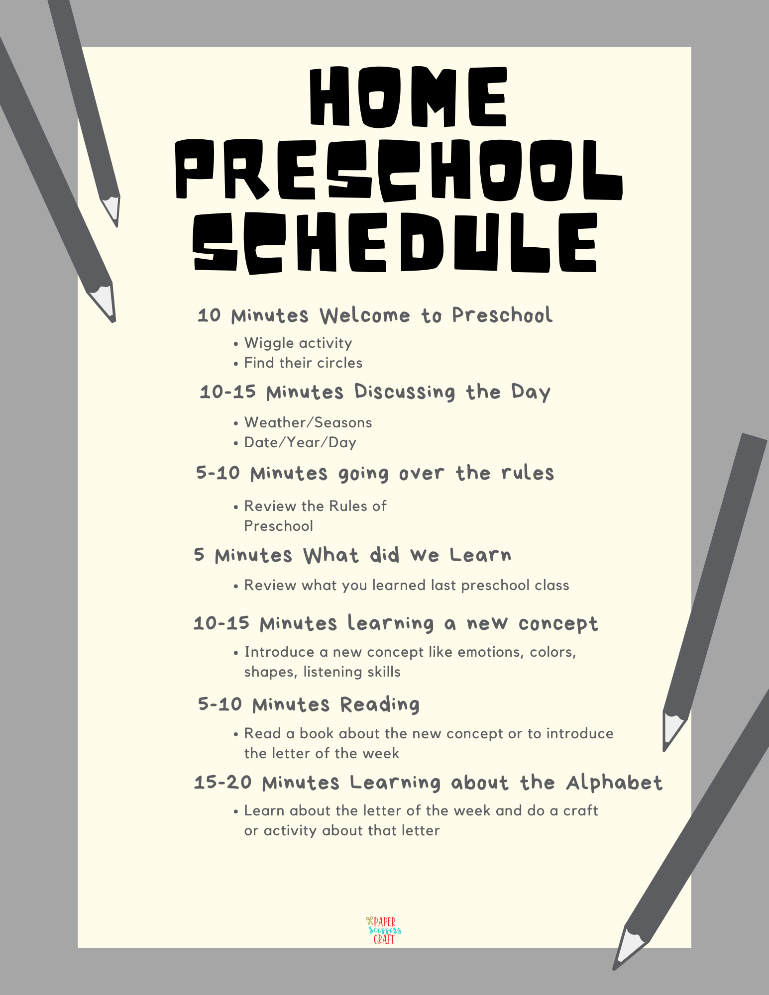 FREE Easy Home Preschool Schedule