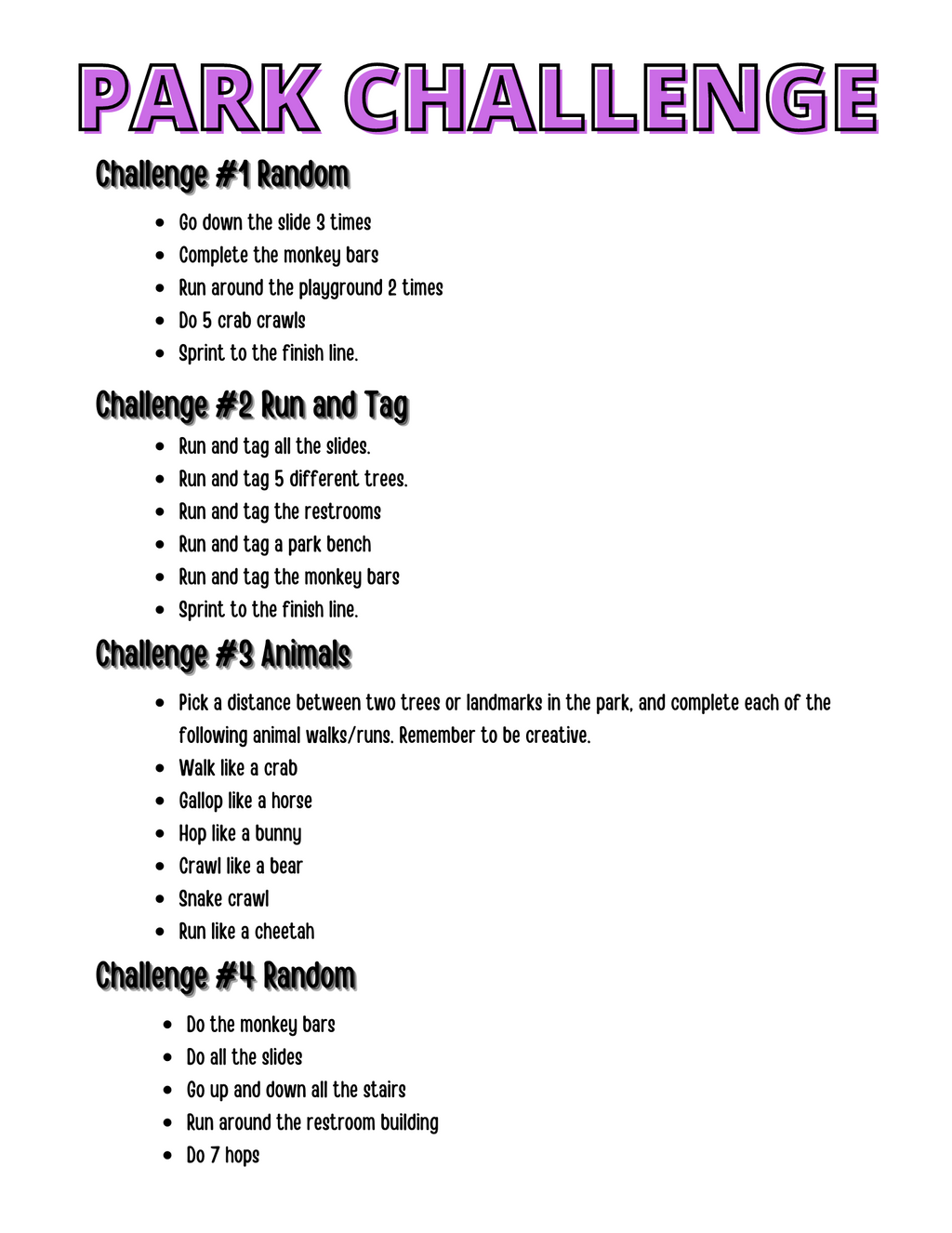 Park Challenge for Kids