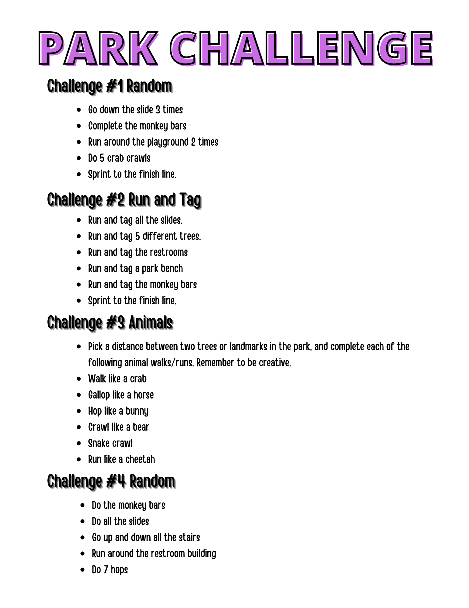 Park Challenge for Kids