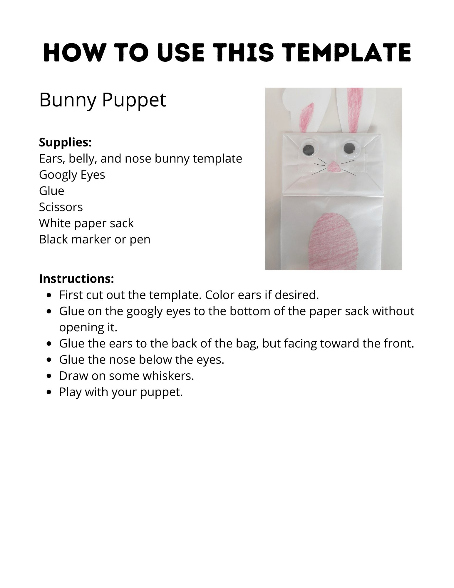 FREE Easter Bunny Puppet Template