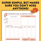 One Sheet Thanksgiving Planner | Thanksgiving Meal Planner | Simple Planner