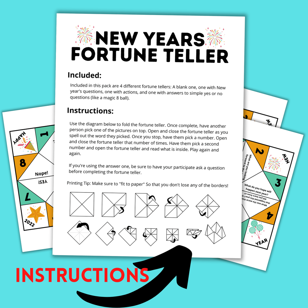 New Year's Eve Printable | New Year's Fortune Teller | Fortune Teller for Kids | Kids Activities | Printables | New Year's Eve Activities