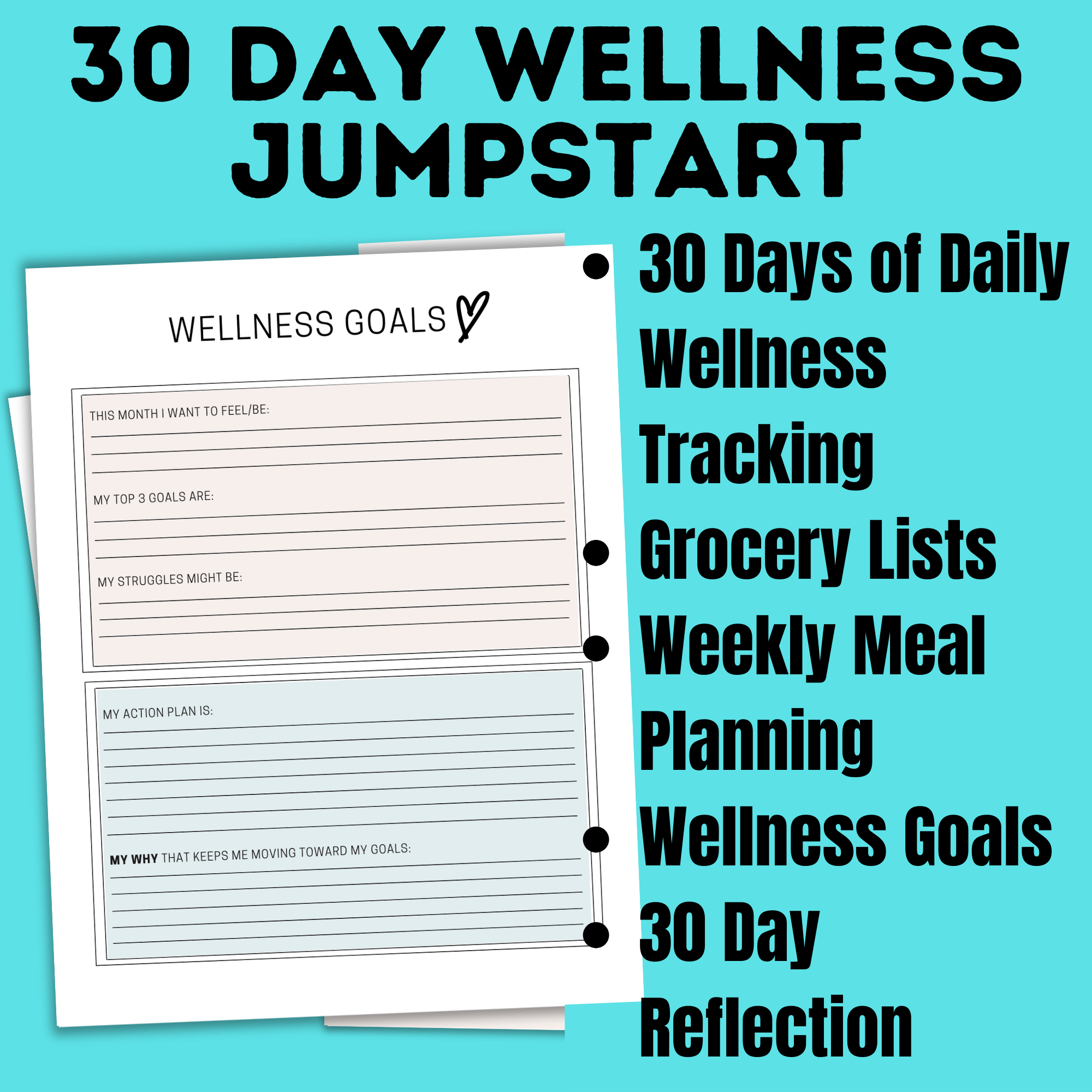 Health Planner | Fitness Tracker | 30 Day Wellness Jump Start Challenge for Moms | Wellness Planner