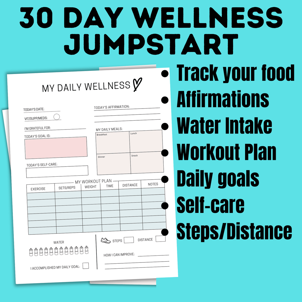 Health Planner | Fitness Tracker | 30 Day Wellness Jump Start Challenge for Moms | Wellness Planner
