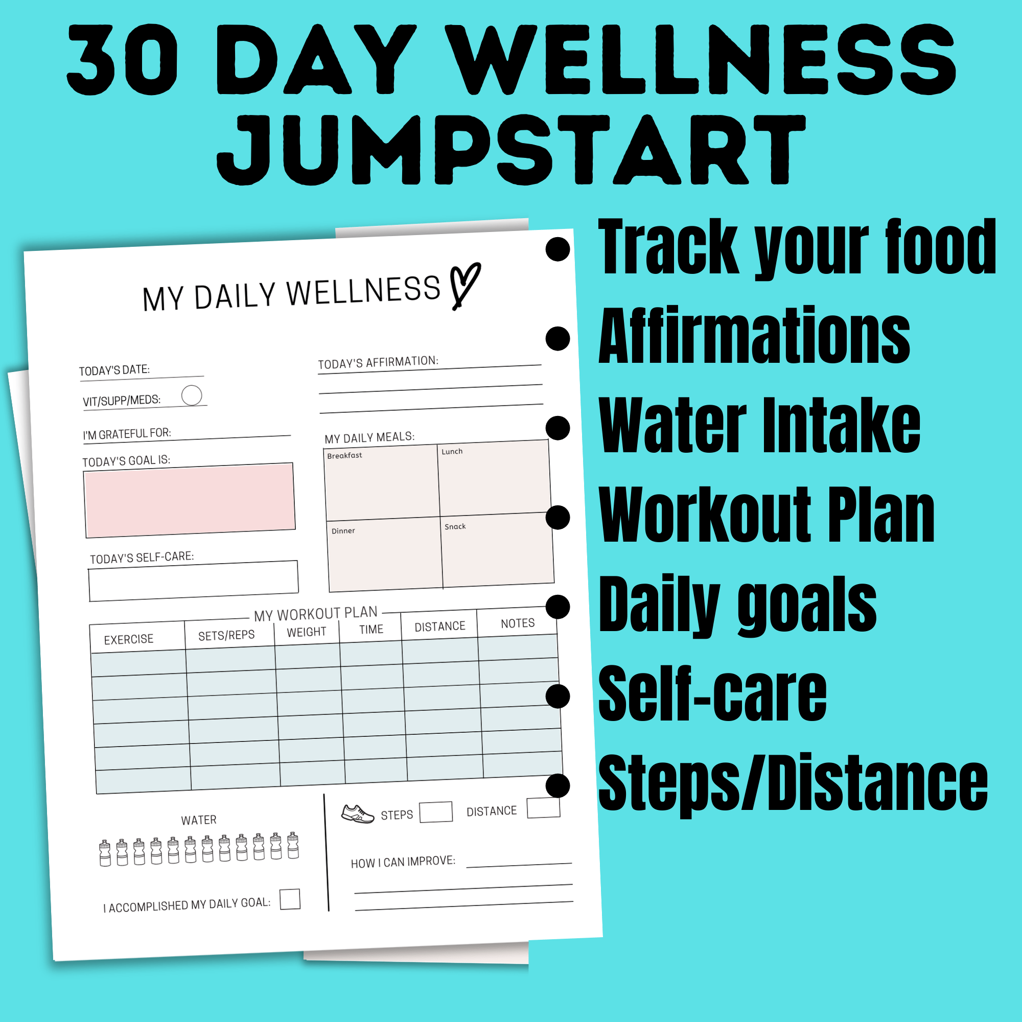 Health Planner | Fitness Tracker | 30 Day Wellness Jump Start Challenge for Moms | Wellness Planner