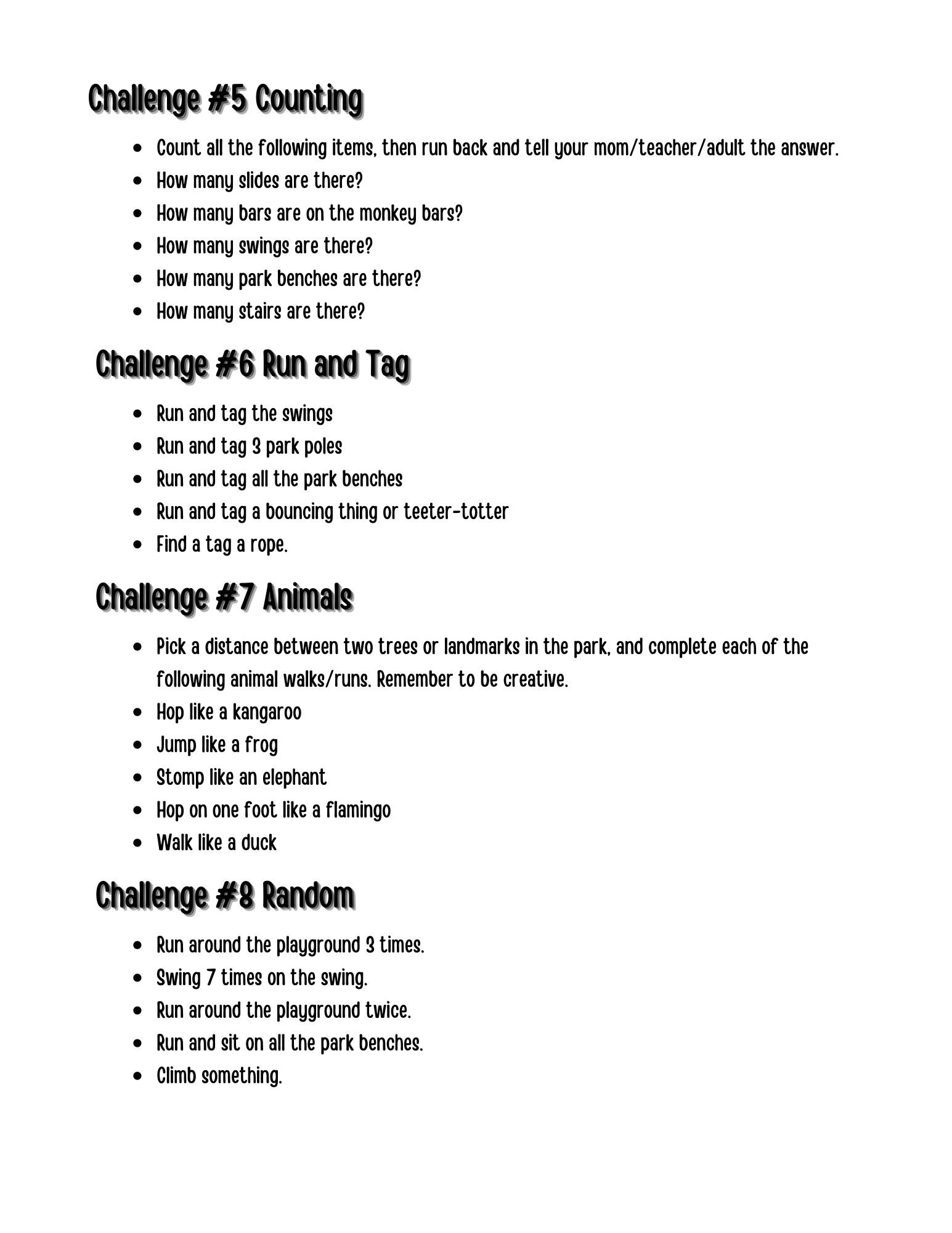 Park Challenge for Kids