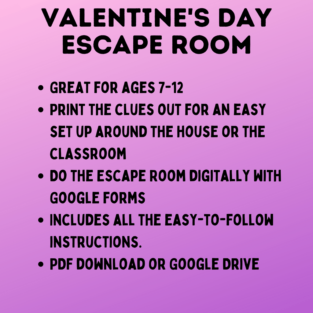 Valentine's Day Escape Room for Kids | Kids Games | Classroom Games | Party Games | Digital Escape Room | Classroom Party | Family Games