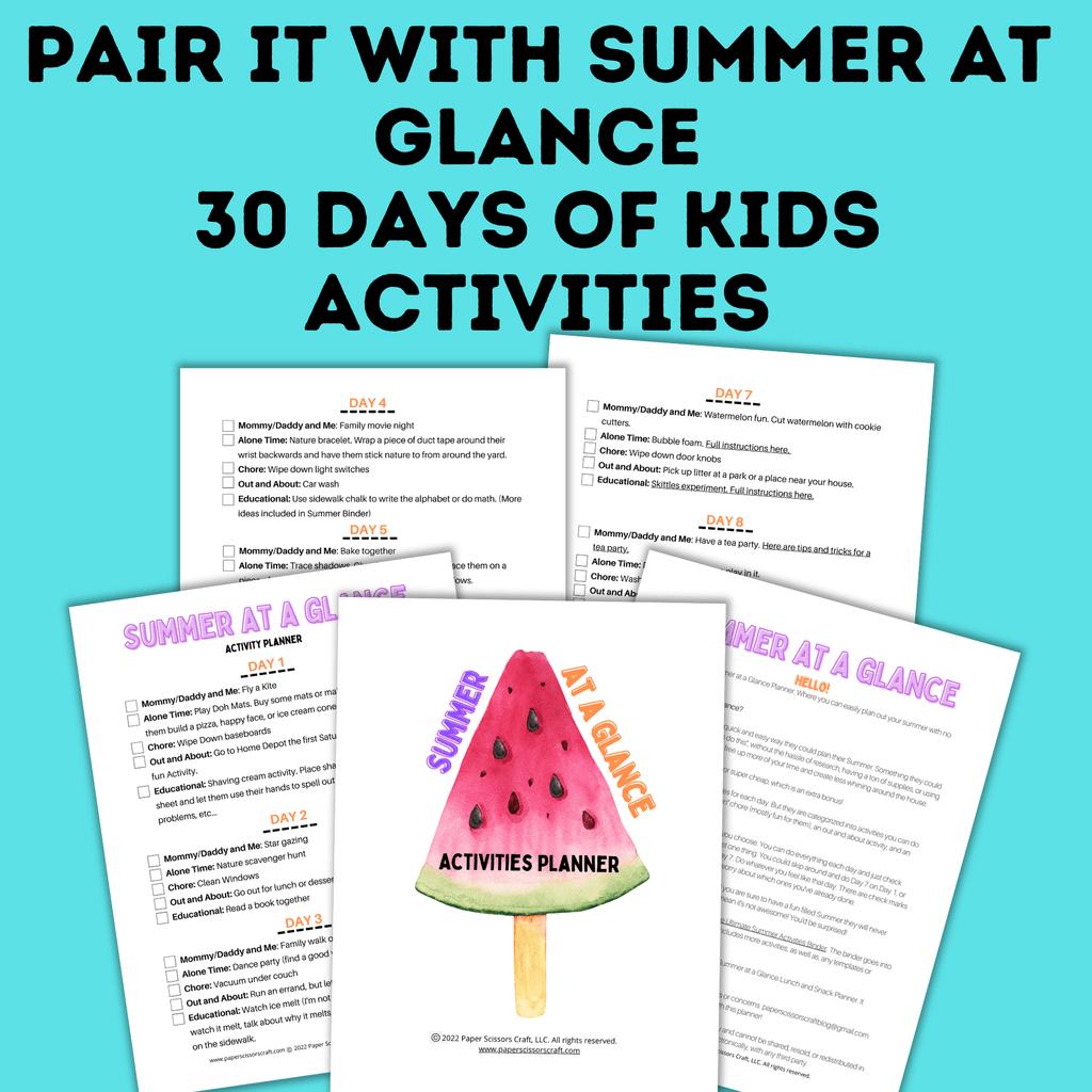 Lunch Planner | Kids Food Planner | Summer Planner | Summer Book for Kids | eBook