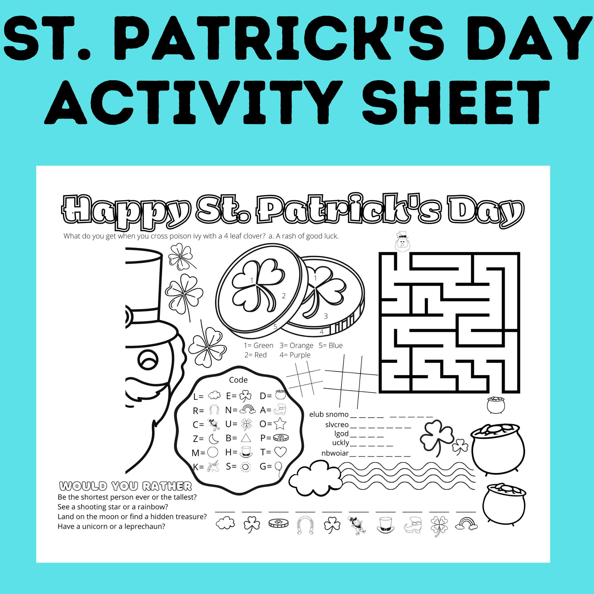 St. Patrick's Activity Page for Kids