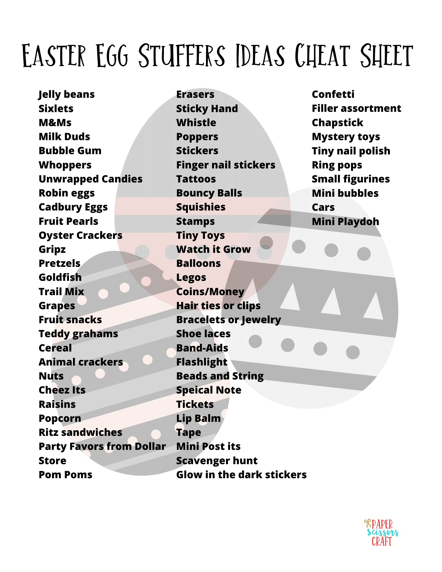 Easter Egg Filler Ideas Cheat Sheet