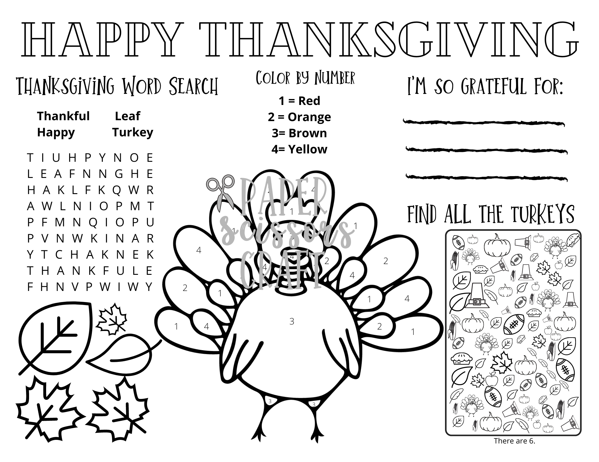 Happy Thanksgiving Kid's Coloring Place Mat