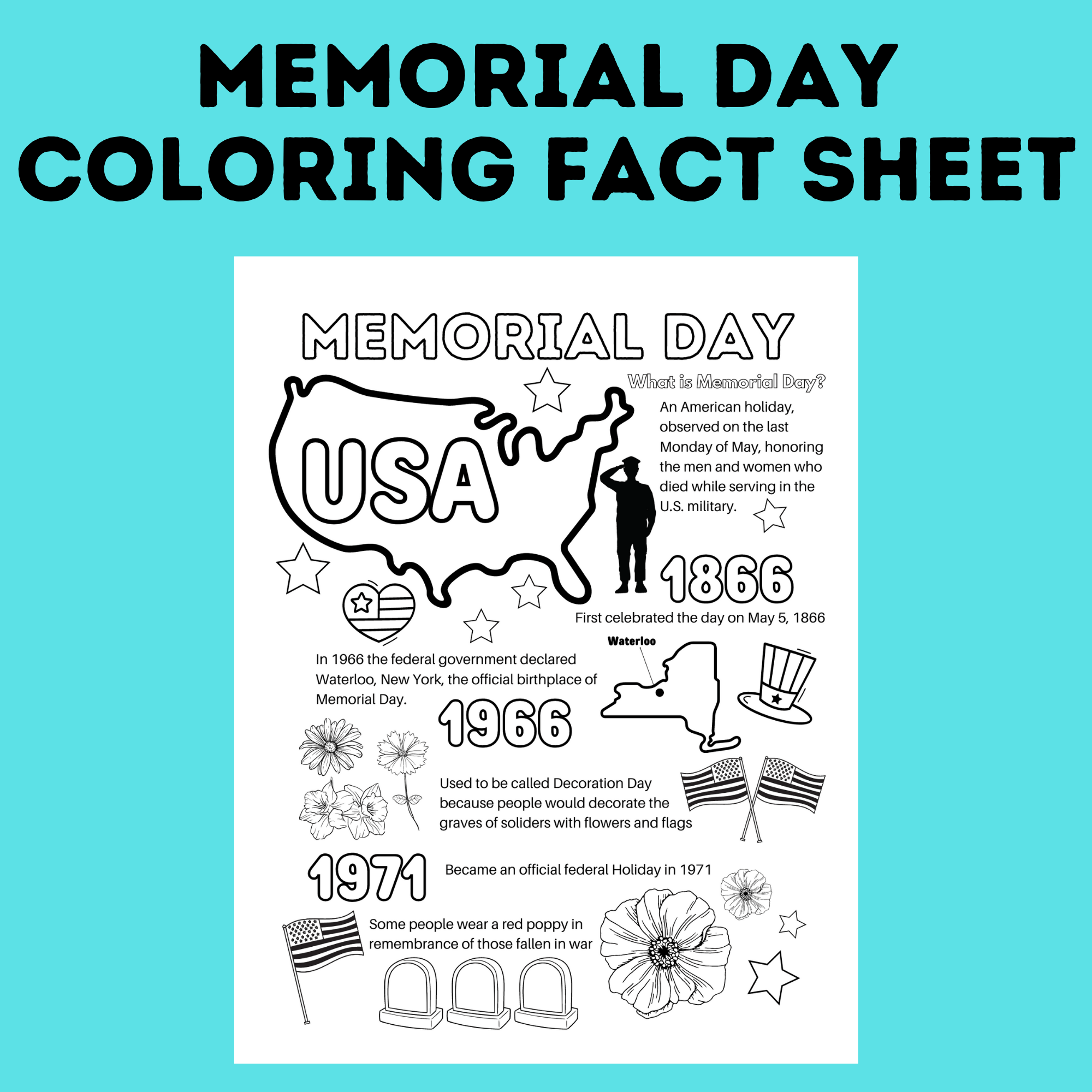 Memorial Day Coloring Page Fact Sheet for Kids