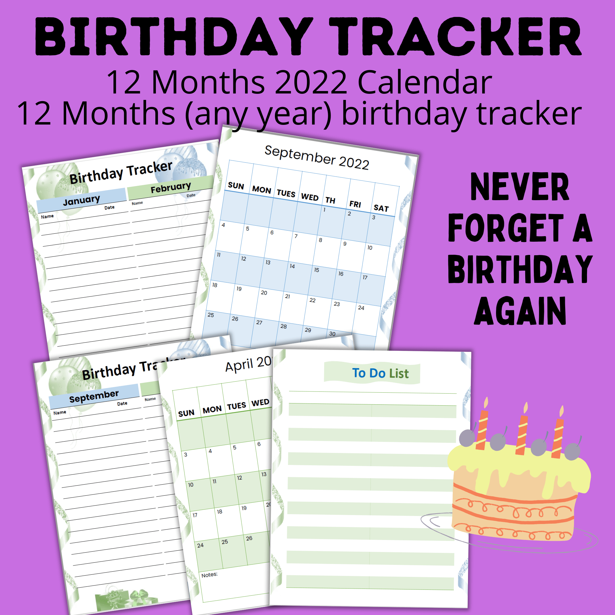Birthday Tracker and Calendar 2022